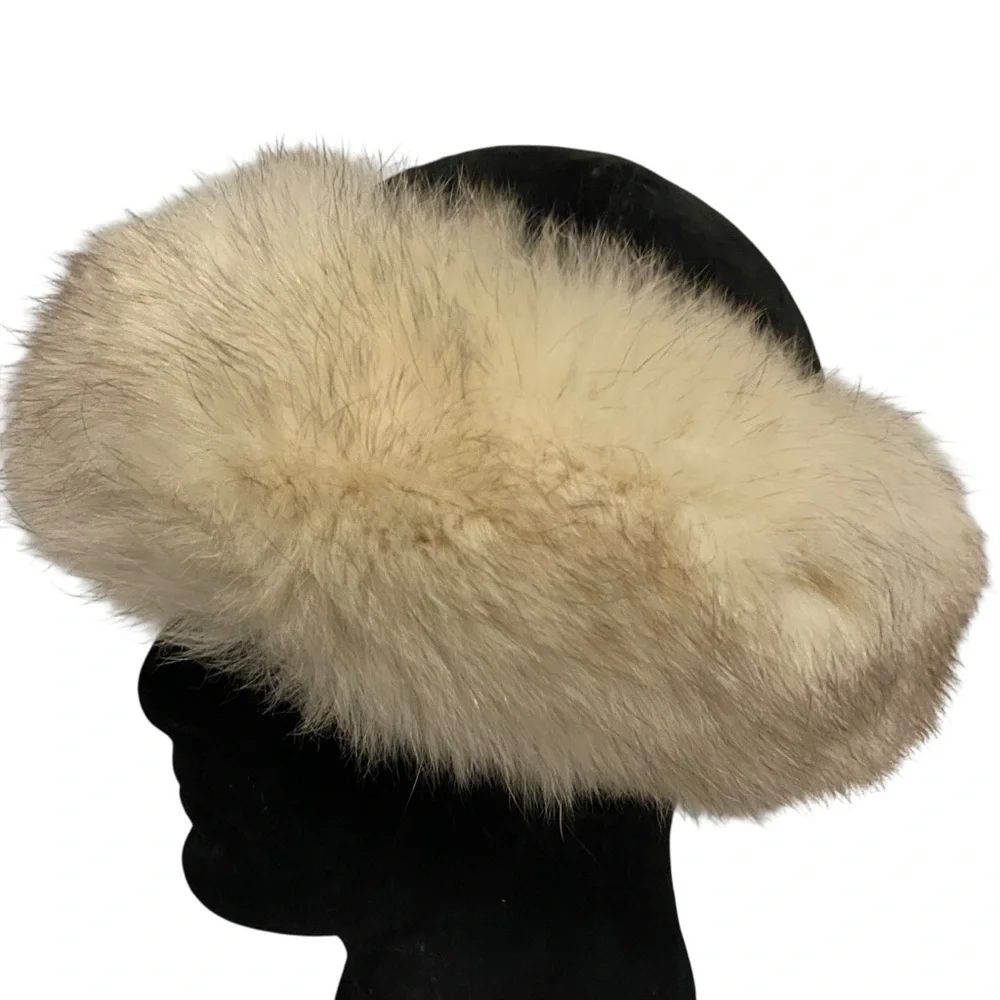 Fourrures Audet Hat One Size Adult Adjustable Fur Trim Suede Leather Black